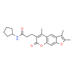 ChemSpider 2D Image | N-Cyclopentyl-3-(2,3,5-trimethyl-7-oxo-7H-furo[3,2-g]chromen-6-yl)propanamide | C22H25NO4