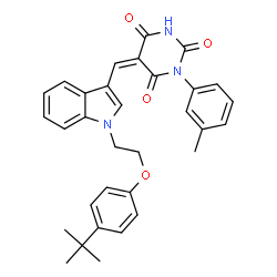 ChemSpider 2D Image | (5Z)-5-({1-[2-(4-tert-Butylphenoxy)ethyl]-1H-indol-3-yl}methylene)-1-(3-methylphenyl)pyrimidine-2,4,6(1H,3H,5H)-trione | C32H31N3O4