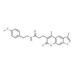 ChemSpider 2D Image | 3-(3,5-Dimethyl-7-oxo-7H-furo[3,2-g]chromen-6-yl)-N-[2-(4-methoxyphenyl)ethyl]propanamide | C25H25NO5