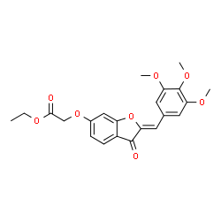 ChemSpider 2D Image | Ethyl {[(2Z)-3-oxo-2-(3,4,5-trimethoxybenzylidene)-2,3-dihydro-1-benzofuran-6-yl]oxy}acetate | C22H22O8