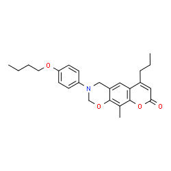ChemSpider 2D Image | 3-(4-Butoxyphenyl)-10-methyl-6-propyl-3,4-dihydro-2H,8H-chromeno[6,7-e][1,3]oxazin-8-one | C25H29NO4