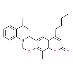 ChemSpider 2D Image | 6-Butyl-3-(2-isopropyl-6-methylphenyl)-10-methyl-3,4-dihydro-2H,8H-chromeno[6,7-e][1,3]oxazin-8-one | C26H31NO3
