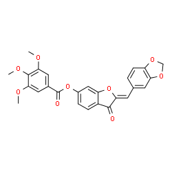 ChemSpider 2D Image | (2Z)-2-(1,3-Benzodioxol-5-ylmethylene)-3-oxo-2,3-dihydro-1-benzofuran-6-yl 3,4,5-trimethoxybenzoate | C26H20O9