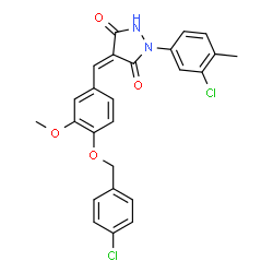 ChemSpider 2D Image | (4Z)-4-{4-[(4-Chlorobenzyl)oxy]-3-methoxybenzylidene}-1-(3-chloro-4-methylphenyl)-3,5-pyrazolidinedione | C25H20Cl2N2O4