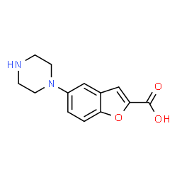 ChemSpider 2D Image | 5-(1-piperazinyl)-2-Benzofurancarboxylic acid | C13H14N2O3