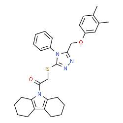 ChemSpider 2D Image | 2-({5-[(3,4-Dimethylphenoxy)methyl]-4-phenyl-4H-1,2,4-triazol-3-yl}sulfanyl)-1-(1,2,3,4,5,6,7,8-octahydro-9H-carbazol-9-yl)ethanone | C31H34N4O2S