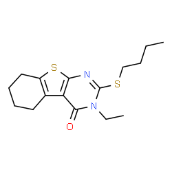 ChemSpider 2D Image | 2-(Butylsulfanyl)-3-ethyl-5,6,7,8-tetrahydro[1]benzothieno[2,3-d]pyrimidin-4(3H)-one | C16H22N2OS2