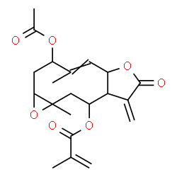 ChemSpider 2D Image | 3-Acetoxy-4,10a-dimethyl-8-methylene-7-oxo-1a,2,3,5a,7,8,8a,9,10,10a-decahydrooxireno[5,6]cyclodeca[1,2-b]furan-9-yl methacrylate | C21H26O7
