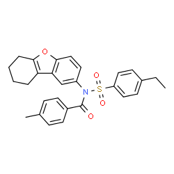 ChemSpider 2D Image | N-[(4-Ethylphenyl)sulfonyl]-4-methyl-N-(6,7,8,9-tetrahydrodibenzo[b,d]furan-2-yl)benzamide | C28H27NO4S