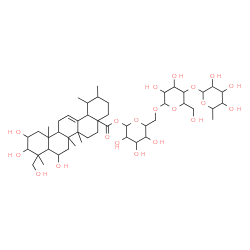 ChemSpider 2D Image | 6-Deoxyhexopyranosyl-(1->4)hexopyranosyl-(1->6)-1-O-(2,3,6,23-tetrahydroxy-28-oxours-12-en-28-yl)hexopyranose | C48H78O20
