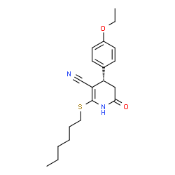 ChemSpider 2D Image | (4S)-4-(4-Ethoxyphenyl)-2-(hexylsulfanyl)-6-oxo-1,4,5,6-tetrahydro-3-pyridinecarbonitrile | C20H26N2O2S