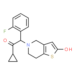 ChemSpider 2D Image | 1-Cyclopropyl-2-(2-fluorophenyl)-2-(2-hydroxy-6,7-dihydrothieno[3,2-c]pyridin-5(4H)-yl)ethanone | C18H18FNO2S