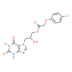 ChemSpider 2D Image | 3-(1,3-Dimethyl-2,6-dioxo-1,2,3,6-tetrahydro-7H-purin-7-yl)-2-hydroxypropyl (4-chlorophenoxy)acetate | C18H19ClN4O6