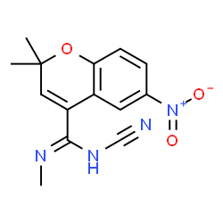 ChemSpider 2D Image | N-Cyano-N',2,2-trimethyl-6-nitro-2H-chromene-4-carboximidamide | C14H14N4O3