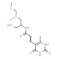 ChemSpider 2D Image | N-(1-Hydroxy-3-{[(methylsulfanyl)methyl]sulfinyl}-2-propanyl)-3-(6-methyl-2,4-dioxo-1,2,3,4-tetrahydro-5-pyrimidinyl)acrylamide | C13H19N3O5S2