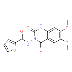 ChemSpider 2D Image | 2-thiophenecarboxamide, N-(2-mercapto-6,7-dimethoxy-4-oxo-3(4H)-quinazolinyl)- | C15H13N3O4S2