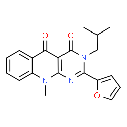 ChemSpider 2D Image | 2-(2-Furyl)-3-isobutyl-10-methylpyrimido[4,5-b]quinoline-4,5(3H,10H)-dione | C20H19N3O3