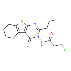 ChemSpider 2D Image | 3-Chloro-N-(4-oxo-2-propyl-5,6,7,8-tetrahydro[1]benzothieno[2,3-d]pyrimidin-3(4H)-yl)propanamide | C16H20ClN3O2S