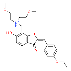 ChemSpider 2D Image | N-{[(2E)-2-(4-Ethoxybenzylidene)-6-hydroxy-3-oxo-2,3-dihydro-1-benzofuran-7-yl]methyl}-2-methoxy-N-(2-methoxyethyl)ethanaminium | C24H30NO6