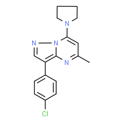ChemSpider 2D Image | 3-(4-Chlorophenyl)-5-methyl-7-(1-pyrrolidinyl)pyrazolo[1,5-a]pyrimidine | C17H17ClN4