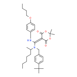 ChemSpider 2D Image | 5-([(4-Butoxyphenyl)amino]{2-heptanyl[4-(2-methyl-2-propanyl)benzyl]amino}methylene)-2,2-dimethyl-1,3-dioxane-4,6-dione | C35H50N2O5
