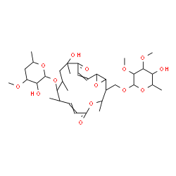 ChemSpider 2D Image | {9-[(4,6-Dideoxy-3-O-methylhexopyranosyl)oxy]-12-hydroxy-3,8,10,12-tetramethyl-5,13-dioxo-4,17-dioxabicyclo[14.1.0]heptadeca-6,14-dien-2-yl}methyl 6-deoxy-2,3-di-O-methylhexopyranoside | C35H56O14