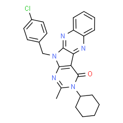 ChemSpider 2D Image | 11-(4-Chlorobenzyl)-3-cyclohexyl-2-methyl-3,11-dihydro-4H-pyrimido[5',4':4,5]pyrrolo[2,3-b]quinoxalin-4-one | C26H24ClN5O