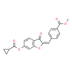 ChemSpider 2D Image | Methyl 4-[(E)-{6-[(cyclopropylcarbonyl)oxy]-3-oxo-1-benzofuran-2(3H)-ylidene}methyl]benzoate | C21H16O6