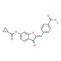 ChemSpider 2D Image | Methyl 4-[(Z)-{6-[(cyclopropylcarbonyl)oxy]-3-oxo-1-benzofuran-2(3H)-ylidene}methyl]benzoate | C21H16O6
