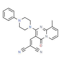 ChemSpider 2D Image | {[9-Methyl-4-oxo-2-(4-phenyl-1-piperazinyl)-4H-pyrido[1,2-a]pyrimidin-3-yl]methylene}malononitrile | C23H20N6O