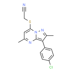 ChemSpider 2D Image | {[3-(4-Chlorophenyl)-2,5-dimethylpyrazolo[1,5-a]pyrimidin-7-yl]sulfanyl}acetonitrile | C16H13ClN4S
