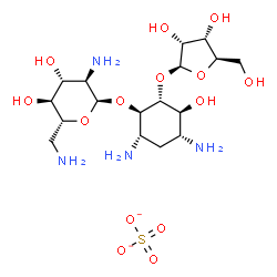 ChemSpider 2D Image | (2R,3S,4R,5R,6R)-5-amino-2-(aminomethyl)-6-[(1R,2R,3S,4R,6S)-4,6-diamino-2-[(2S,3R,4S,5R)-3,4-dihydroxy-5-(hydroxymethyl)tetrahydrofuran-2-yl]oxy-3-hydroxy-cyclohexoxy]tetrahydropyran-3,4-diol sulfate | C17H34N4O14S
