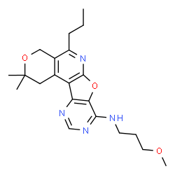 ChemSpider 2D Image | N-(3-Methoxypropyl)-2,2-dimethyl-5-propyl-1,4-dihydro-2H-pyrano[4'',3'':4',5']pyrido[3',2':4,5]furo[3,2-d]pyrimidin-8-amine | C21H28N4O3