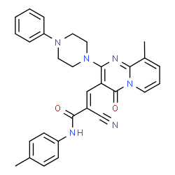 ChemSpider 2D Image | (2E)-2-Cyano-3-[9-methyl-4-oxo-2-(4-phenyl-1-piperazinyl)-4H-pyrido[1,2-a]pyrimidin-3-yl]-N-(4-methylphenyl)acrylamide | C30H28N6O2