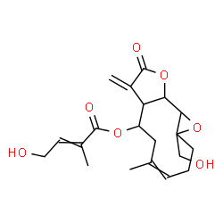 ChemSpider 2D Image | 1a-(Hydroxymethyl)-5-methyl-8-methylene-9-oxo-1a,2,3,6,7,7a,8,9,10a,10b-decahydrooxireno[9,10]cyclodeca[1,2-b]furan-7-yl 4-hydroxy-2-methyl-2-butenoate | C20H26O7