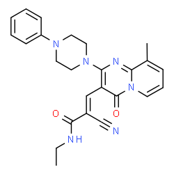 ChemSpider 2D Image | (2E)-2-Cyano-N-ethyl-3-[9-methyl-4-oxo-2-(4-phenyl-1-piperazinyl)-4H-pyrido[1,2-a]pyrimidin-3-yl]acrylamide | C25H26N6O2