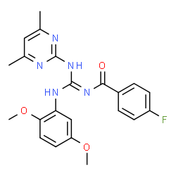 ChemSpider 2D Image | benzamide, N-[(E)-[(2,5-dimethoxyphenyl)amino][(4,6-dimethyl-2-pyrimidinyl)imino]methyl]-4-fluoro- | C22H22FN5O3