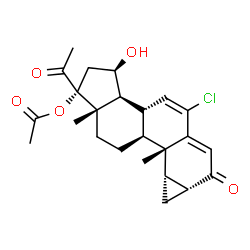 ChemSpider 2D Image | (1R,3R,3aS,3bR,7aR,8aS,8bS,8cS,10aS)-1-Acetyl-5-chloro-3-hydroxy-8b,10a-dimethyl-7-oxo-1,2,3,3a,3b,7,7a,8,8a,8b,8c,9,10,10a-tetradecahydrocyclopenta[a]cyclopropa[g]phenanthren-1-yl acetate | C24H29ClO5
