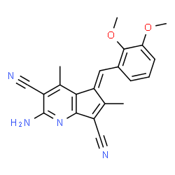 ChemSpider 2D Image | (5E)-2-Amino-5-(2,3-dimethoxybenzylidene)-4,6-dimethyl-5H-cyclopenta[b]pyridine-3,7-dicarbonitrile | C21H18N4O2