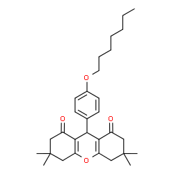 ChemSpider 2D Image | 9-[4-(Heptyloxy)phenyl]-3,3,6,6-tetramethyl-3,4,5,6,7,9-hexahydro-1H-xanthene-1,8(2H)-dione | C30H40O4