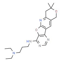 ChemSpider 2D Image | N'-(8,8-Dimethyl-7,10-dihydro-8H-pyrano[3'',4'':5',6']pyrido[3',2':4,5]furo[3,2-d]pyrimidin-4-yl)-N,N-diethyl-1,3-propanediamine | C21H29N5O2