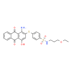 ChemSpider 2D Image | 4-((1-Amino-9,10-dihydro-4-hydroxy-9,10-dioxo-2-anthryl)thio)-N-(3-ethoxypropyl)benzenesulphonamide | C25H24N2O6S2