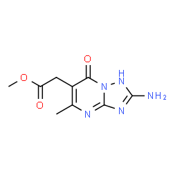 ChemSpider 2D Image | Methyl (2-amino-5-methyl-7-oxo-1,7-dihydro[1,2,4]triazolo[1,5-a]pyrimidin-6-yl)acetate | C9H11N5O3