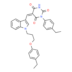 ChemSpider 2D Image | (5Z)-5-({1-[3-(4-Ethylphenoxy)propyl]-1H-indol-3-yl}methylene)-1-(4-ethylphenyl)-2,4,6(1H,3H,5H)-pyrimidinetrione | C32H31N3O4