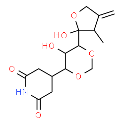 ChemSpider 2D Image | 4-[5-Hydroxy-6-(2-hydroxy-3-methyl-4-methylenetetrahydro-2-furanyl)-1,3-dioxan-4-yl]-2,6-piperidinedione | C15H21NO7