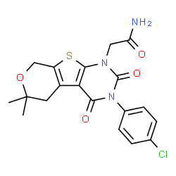 ChemSpider 2D Image | 2-[3-(4-Chlorophenyl)-6,6-dimethyl-2,4-dioxo-3,4,5,8-tetrahydro-2H-pyrano[4',3':4,5]thieno[2,3-d]pyrimidin-1(6H)-yl]acetamide | C19H18ClN3O4S