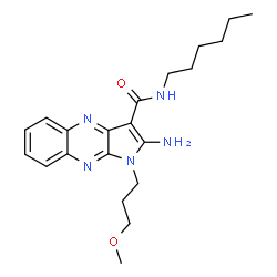 ChemSpider 2D Image | 2-Amino-N-hexyl-1-(3-methoxypropyl)-1H-pyrrolo[2,3-b]quinoxaline-3-carboxamide | C21H29N5O2