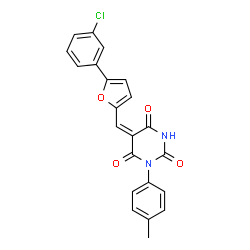 ChemSpider 2D Image | (5E)-5-{[5-(3-Chlorophenyl)-2-furyl]methylene}-1-(4-methylphenyl)-2,4,6(1H,3H,5H)-pyrimidinetrione | C22H15ClN2O4