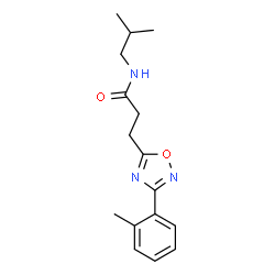 ChemSpider 2D Image | N-Isobutyl-3-[3-(2-methylphenyl)-1,2,4-oxadiazol-5-yl]propanamide | C16H21N3O2