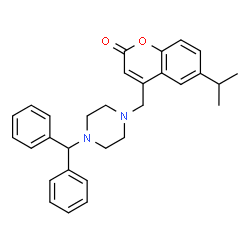 ChemSpider 2D Image | 4-{[4-(Diphenylmethyl)-1-piperazinyl]methyl}-6-isopropyl-2H-chromen-2-one | C30H32N2O2